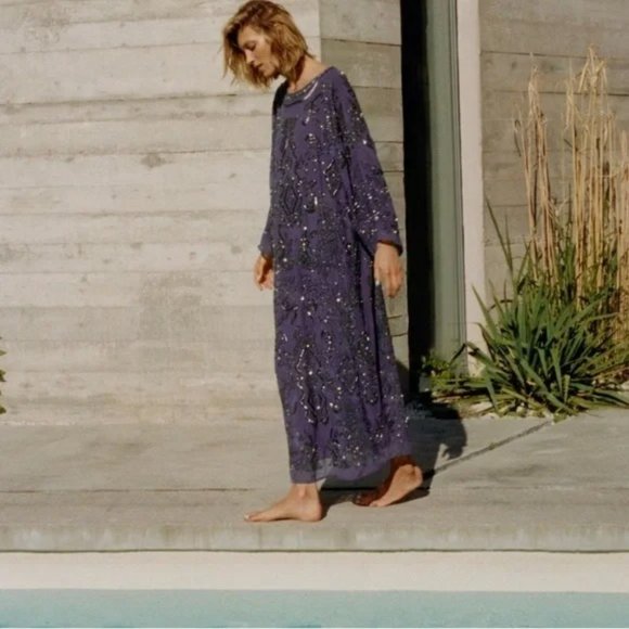 NWT Zara Beaded Tunic Kaftan Maxi Dress size M-L - Picture 1 of 11